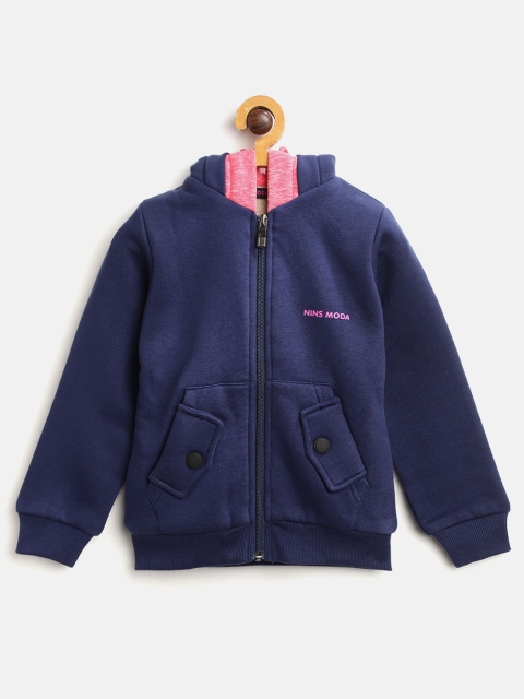 

Nins Moda Girls Navy Blue Solid Hooded Sweatshirt