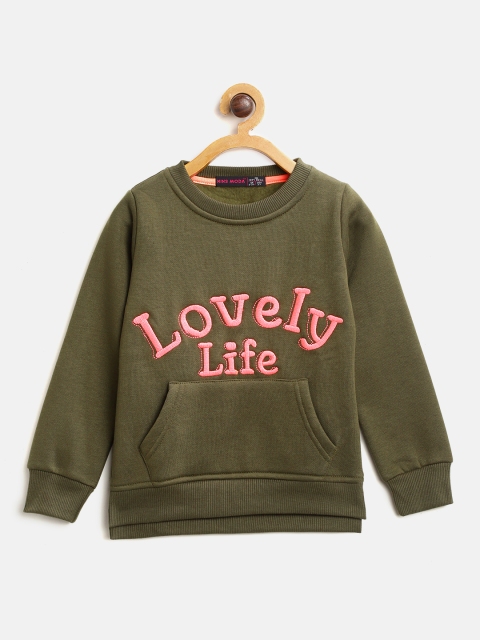 

Nins Moda Girls Olive Green Embroidered Sweatshirt