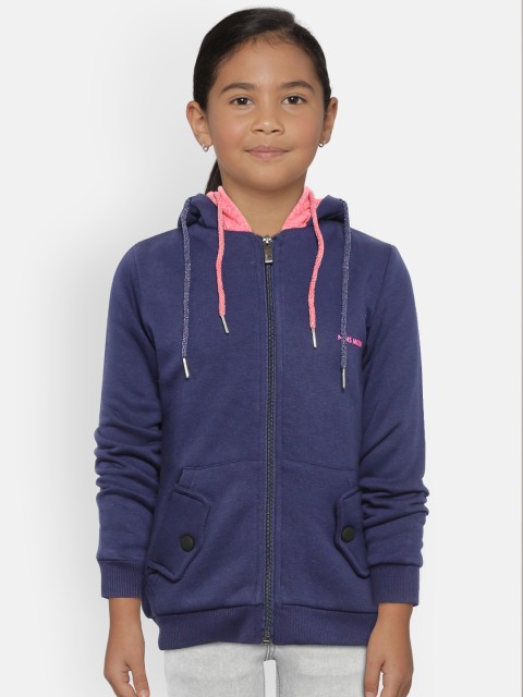 

Nins Moda Girls Navy Blue Solid Hooded Sweatshirt