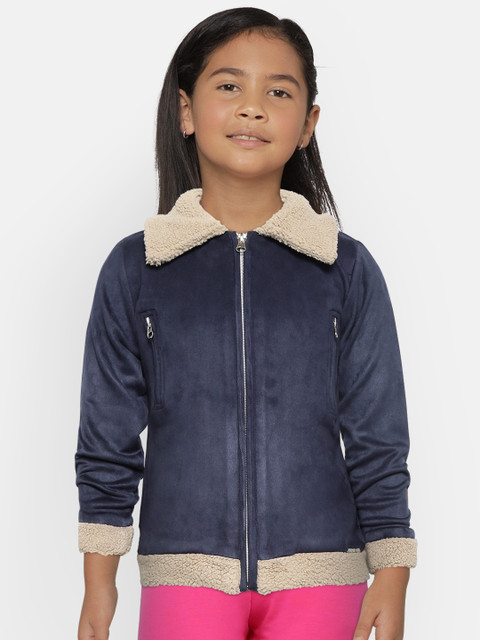

Nins Moda Girls Navy Blue & Beige Solid Tailored Jacket