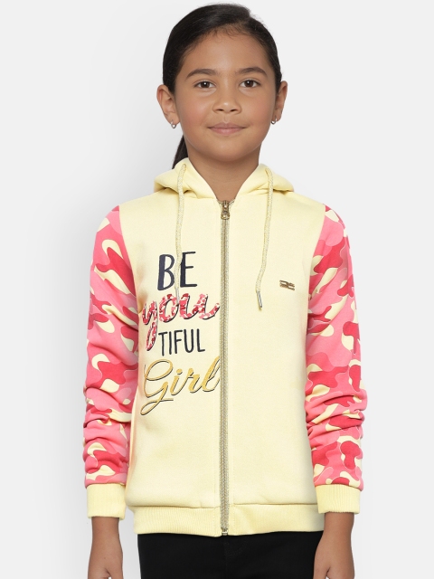 

Nins Moda Girls Yellow & Pink Printed Hooded Sweatshirt