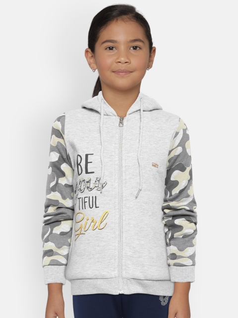 

Nins Moda Girls Grey Melange Printed Hooded Sweatshirt