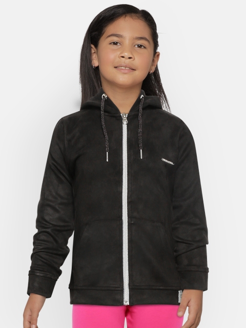 

Nins Moda Girls Black Solid Hooded Front-Open Sweatshirt