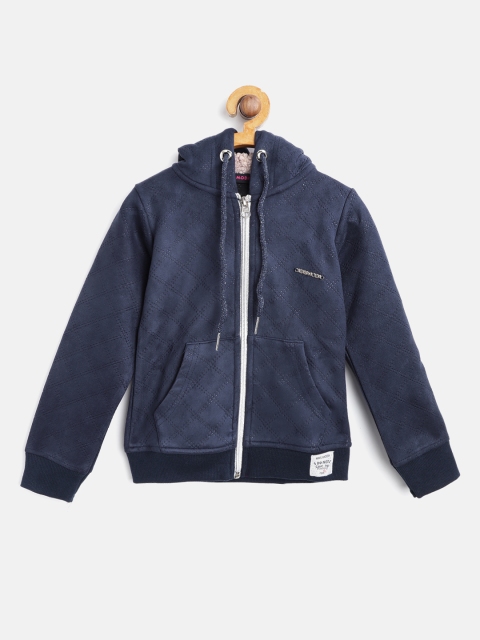 

Nins Moda Girls Navy Blue Self-Design Hooded Sweatshirt