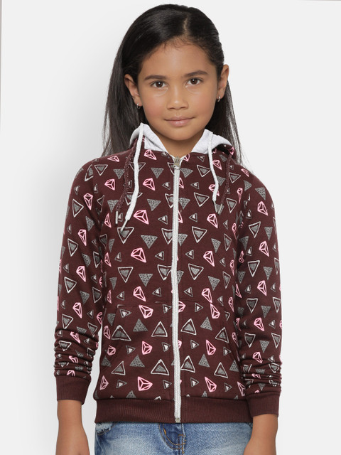

Nins Moda Girls Burgundy & Silver Printed Hooded Sweatshirt