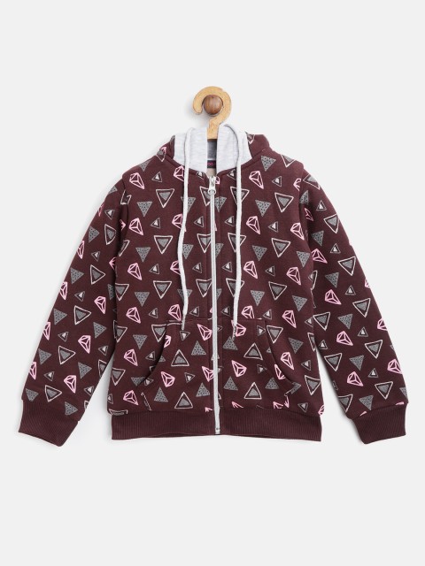 

Nins Moda Girls Burgundy & Pink Printed Hooded Sweatshirt