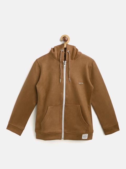 

Nins Moda Girls Brown Solid Hooded Front-Open Sweatshirt, Olive