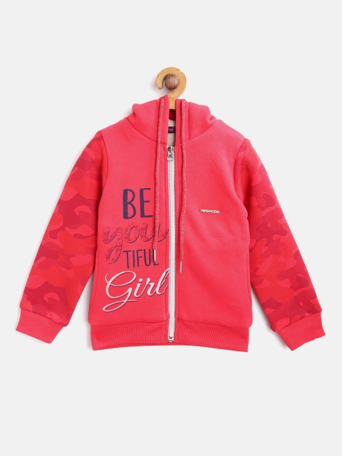 

Nins Moda Girls Red Printed Hooded Sweatshirt