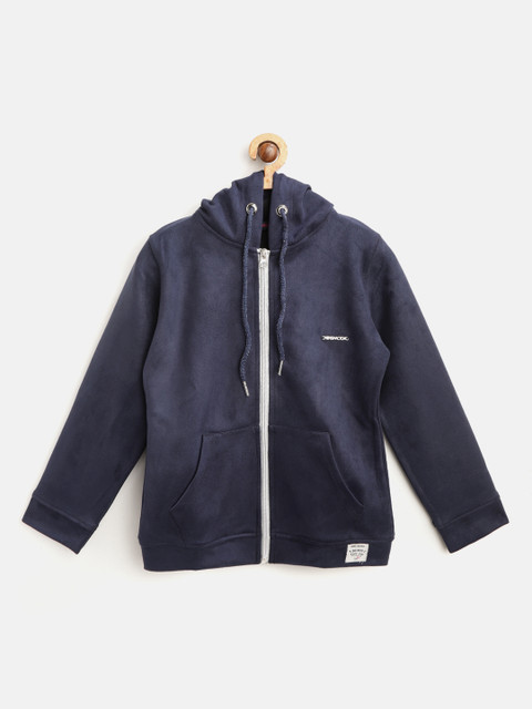 

Nins Moda Girls Navy Blue Solid Hooded Front-Open Sweatshirt