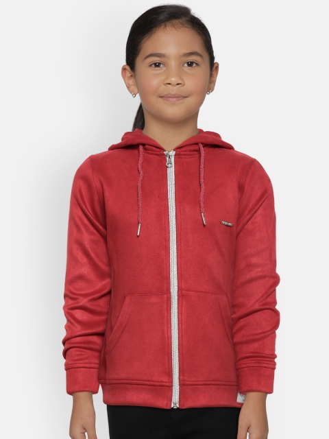 

Nins Moda Girls Red Solid Hooded Sweatshirt