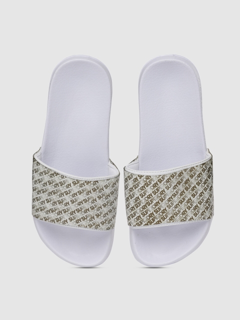 

Superdry Women White & Green Printed Sliders