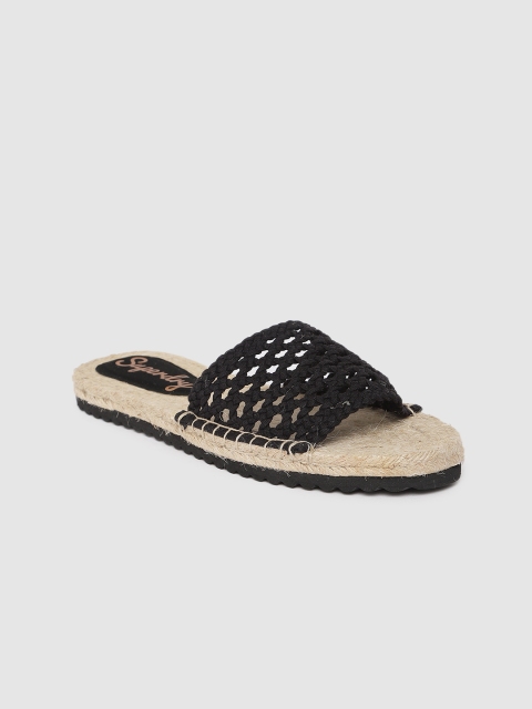 

Superdry Women Black Woven Design Open Toe Flats