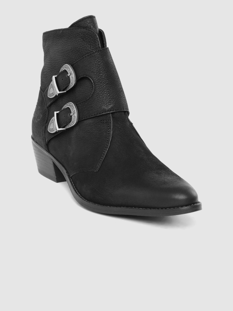 

Superdry Women Black Leather Mid-Top Heeled Boots
