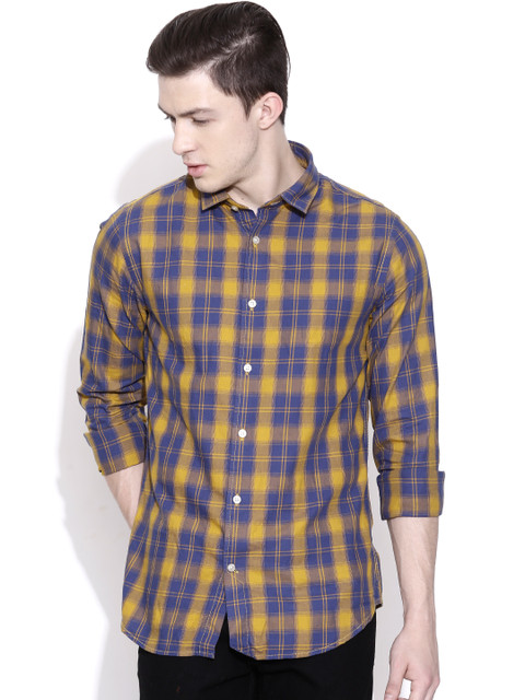 

Blackberrys Blue Checked Trim Fit Casual Shirt