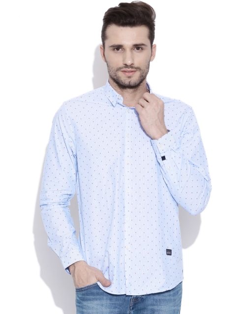

Blackberrys Blue & White Pinstriped Slim Casual Shirt