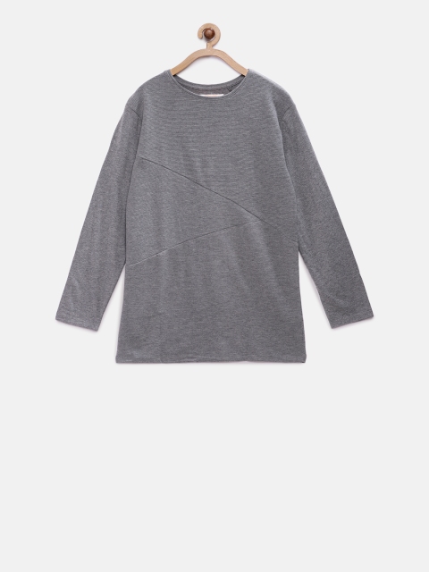

Eimoie Girls Grey Melange Solid Round Neck T-shirt
