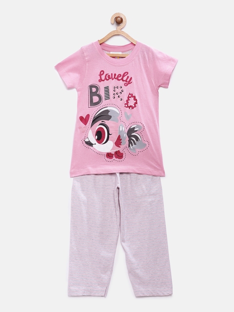 

Eimoie Girls Pink Printed Night Suit