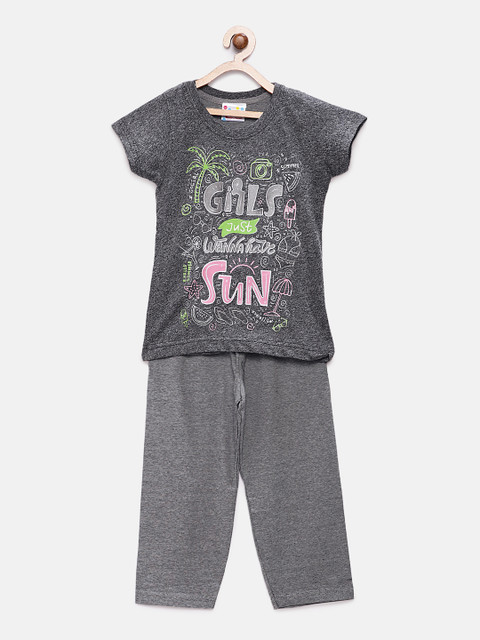 

Eimoie Girls Grey Printed Night Suit