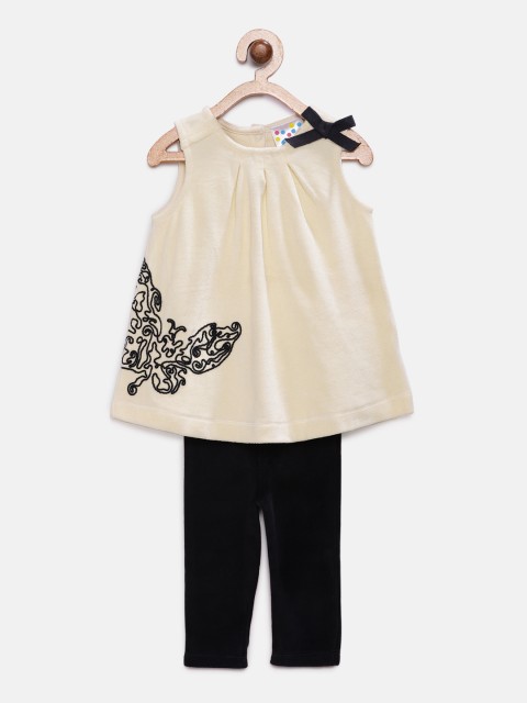 

Eimoie Girls Off-White & Black Embellished Top with Leggings