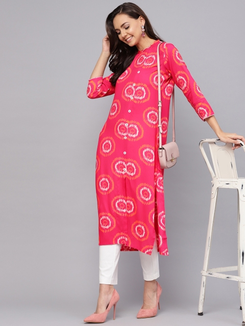 

Anubhutee Women Pink & Orange Printed Straight Kurta