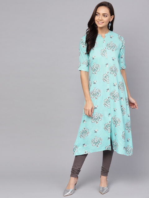 

Anubhutee Women Blue & Grey Floral Print A-Line Kurta