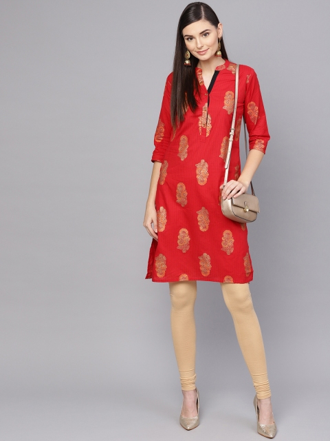 

Anubhutee Women Red & Golden Foil Printed Straight Kurta