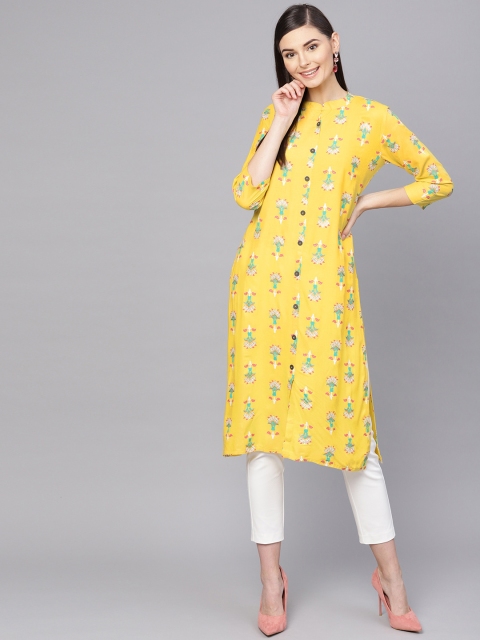 

Anubhutee Women Yellow & Green Printed Straight Kurta