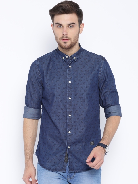 

Blackberrys Navy Printed Trim Fit Casual Shirt, Navy blue