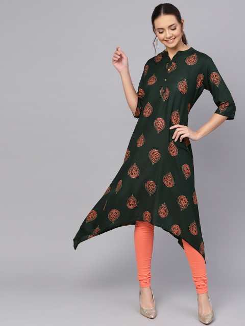 

Anubhutee Women Green & Pink Printed A-Line Kurta