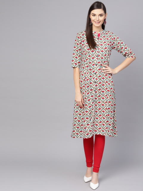 

Anubhutee Women Off-White & Pink Printed A-Line Kurta