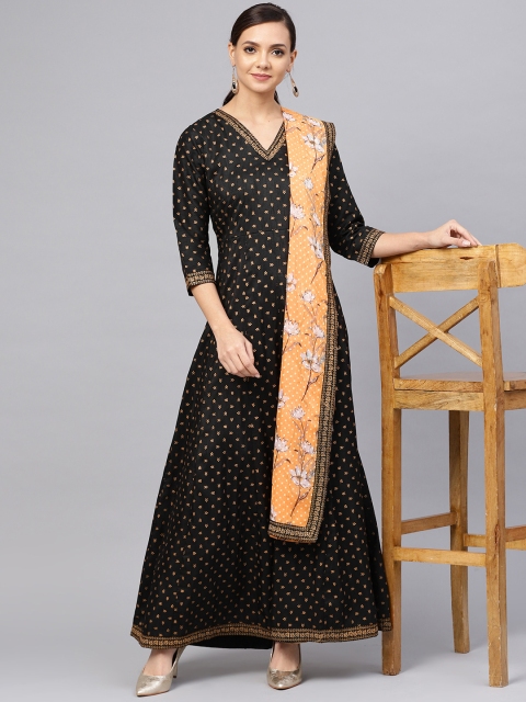 

Ahalyaa Women Black & Golden Printed Anarkali Kurta