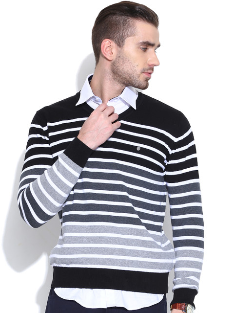 

Blackberrys Black & Grey Melange Striped Sweater
