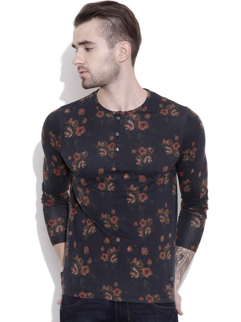

Blackberrys Navy Floral Print Henley T-shirt, Navy blue