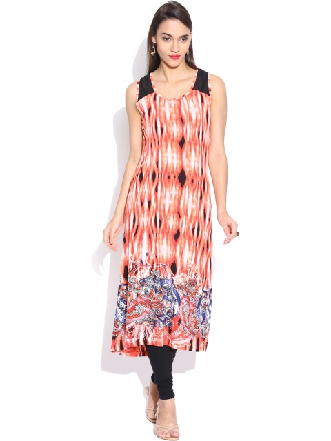 

Rain & Rainbow Orange Printed Kurta