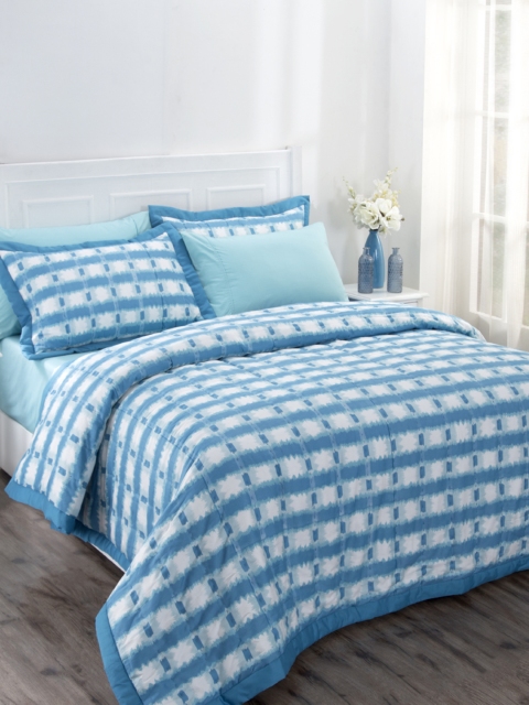 

MASPAR Set of 3 Blue Geometric 120 GSM Double Bed Quilt & 2 Pillow Covers