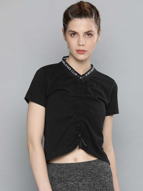 

HRX by Hrithik Roshan Women Black Embroidered Round Neck T-shirt