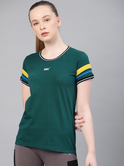 

HRX by Hrithik Roshan Women Green Solid Round Neck T-shirt