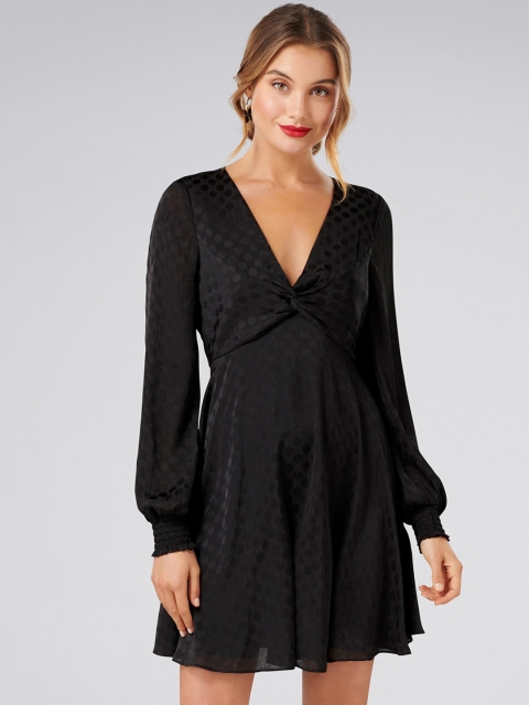 

Forever New Women Black Self-Design Fit and Flare Dress