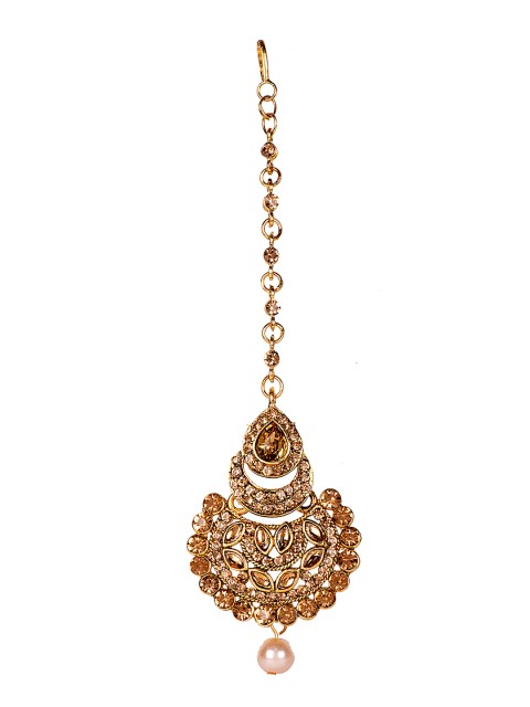 

ANIKAS CREATION Women Gold-Plated Kundan Embellished Maang Tikka