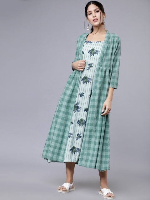 

Vishudh Women Green Floral Print A-Line Dress