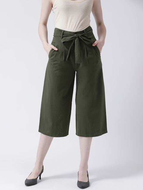 

Leo Sansini Women Olive Green Smart Flared Solid Culottes