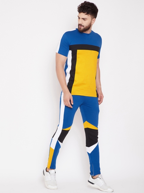 

FUGAZEE Men Blue & Yellow Colourblocked Tracksuit