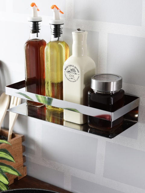 

JVS Silver-Toned Solid Metal Kitchen Wall Shelf
