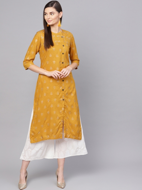 

Anubhutee Women Mustard Yellow Foil Print Kurta with Palazzos