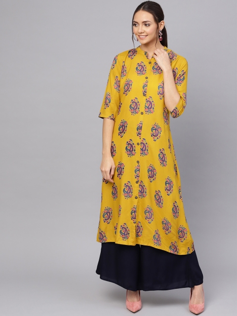 

Anubhutee Women Mustard Yellow Printed Kurta with Palazzos
