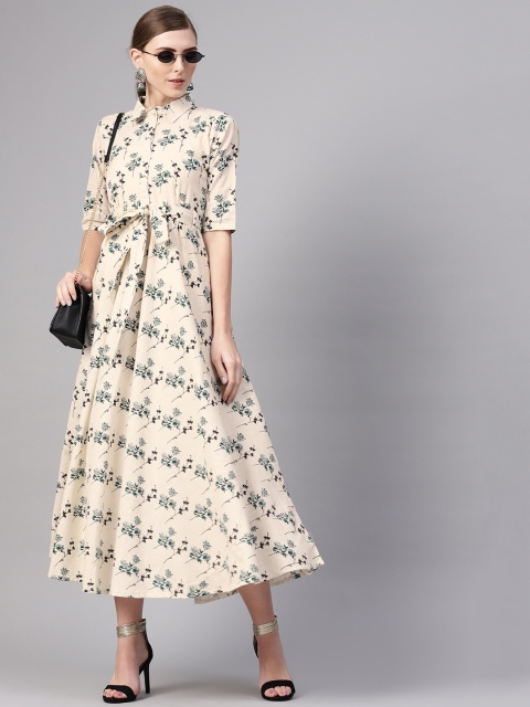 

GERUA Women Off-White & Green Floral Printed Maxi Dress