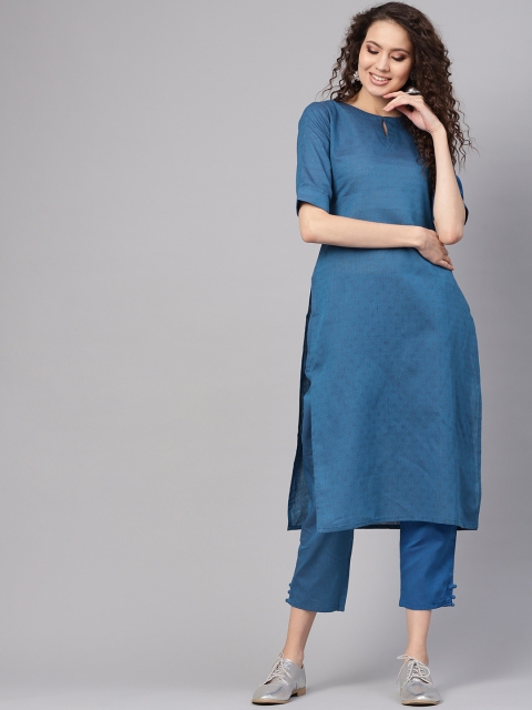 

GERUA Women Teal Blue Self-Design Kurta with Trousers