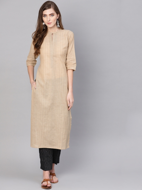 

GERUA Women Beige & Black Self-Striped Straight Kurta