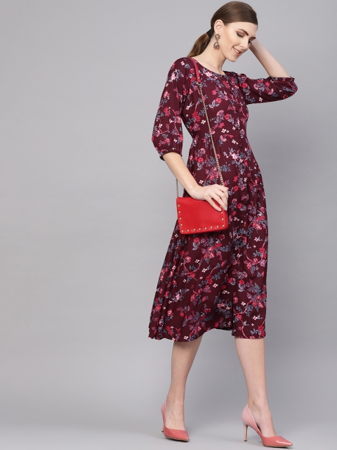 

GERUA Women Burgundy Printed A-Line Dress