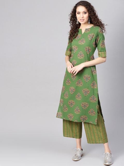 

GERUA Women Green & Peach-Coloured Printed Kurta with Palazzos